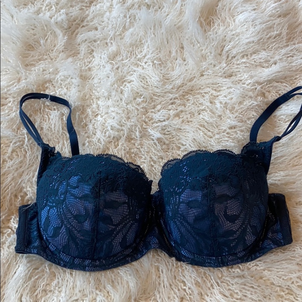 Victoria's Secret Dark Blue Flower Lace Bra 36B